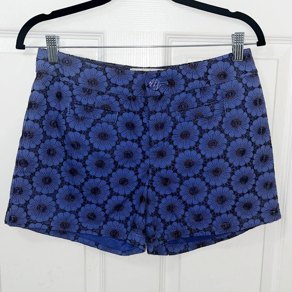 Anthropologie Elevenses Blue Floral Eyelet Short Size 2